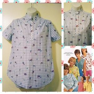 VTG 60s Maggie Sweet Short Sleeve Floral Blouse S